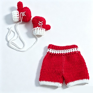 Nouvel ensemble de photographie pour nouveau-nés, accessoires tricotés, <span class=keywords><strong>Crochet</strong></span> fait main bleu 'Boxing King' - Product Image 1