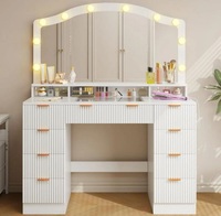 Meuble de chambre à coucher avec éclairage LED, coiffeuse avec miroir, table de maquillage moderne en bois, coiffeuse pour salon