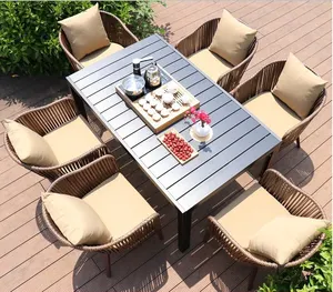 resort restaurante mesa de jantar e cadeira de plástico ao ar livre de vime rattan tecido antigo mobília ao ar livre
