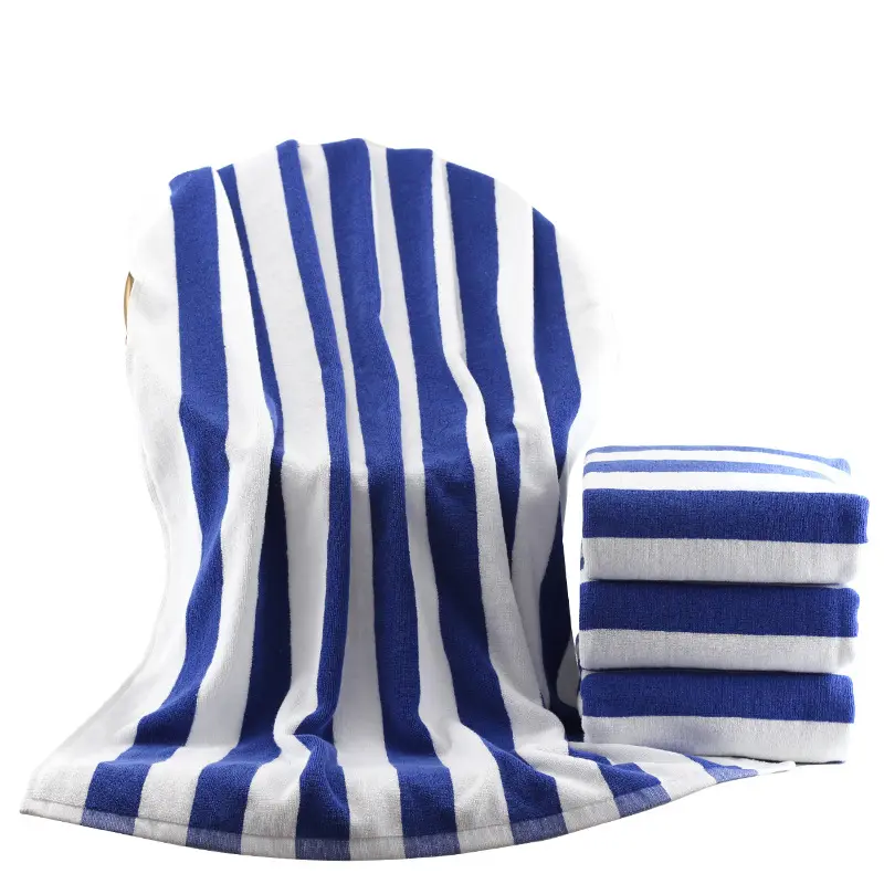 Pool large size towel spa bath 100% cotton soft 80*150cm customized towels custom blue and white striped bath towel for hotel