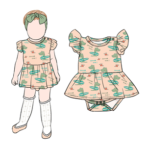 Petite combinaison-jupe pour filles Little Glow Kid, best-seller, personnalisée, imprimé safari, douce, en bambou, avec fermeture à boutons sur l'épaule - Product Image 4