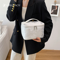 Sac de rangement de maquillage de voyage de luxe en jacquard écologique avec fermeture éclair, logo personnalisé, à porter à la main, cadeau pour demoiselle d'honneur, trousse à cosmétiques grande taille