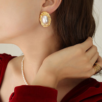 Ensembles de bijoux de mode en acier inoxydable plaqué or 18 carats étanches pendentif ovale collier boucles d'oreilles pour femmes