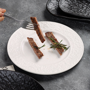 Plato Plano de Cerámica Sólida con Logotipo Impreso, Diseño Moderno y Simple, para Uso Comercial y Doméstico, para Filetes, Comida <span class=keywords><strong>Occidental</strong></span>, Plato de <span class=keywords><strong>Hotel</strong></span>, Negro y Blanco - Product Image 2