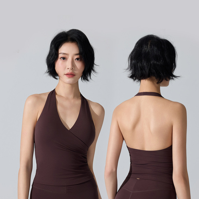 Roregal Antibacterial Halter Tank Top Women Cross Back Removable Cups Fitness Slim Fit Vest for Summer Yoga