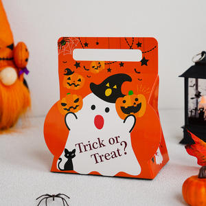 Подарочные коробки для конфет на Хэллоуин в виде тыквы и призрака, <span class=keywords><strong>2</strong></span> стиля, из переработанных материалов, с ручкой, ручной работы, с тиснением - Product Image 4