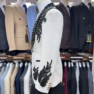 <span class=keywords><strong>Lentejuelas</strong></span> bordadas de Boutique hechas a medida, esmoquin de boda de gama alta personalizado brillante, <span class=keywords><strong>traje</strong></span> ajustado blanco para graduación - Product Image 4