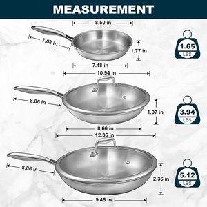 High Quality No Coating Stainless Steel Handles Gas <b>Induction</b> 6-Piece Triply Stainless Steel Frying Pan Cookware Set - Product Image 3