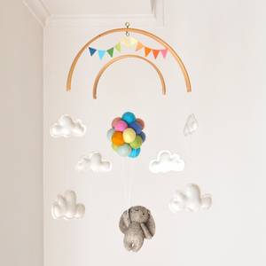 Pompon en laine arc-en-ciel pour bébé, <span class=keywords><strong>1</strong></span> pièce, cadeaux de fête prénatale, ballon bois mignon lapin volant, pépinière, avec décor de nuage en peluche - Product Image 6