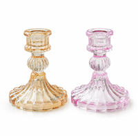 Vintage Glas-Kerzenhalter Transparent Rosa Bernstein Gerippter Kerzenständer für Hochzeitstisch-Dekoration