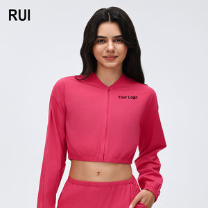 Chaqueta de Yoga Ligera Personalizada RUIQUWIN para Mujer, Top Corto de Manga Larga con Cierre Dorado, Ajuste Delgado y Transpirable para Gimnasio, Fitness y Running - Product Image 1