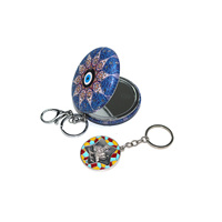 Porte-clés Miroir de Poche en Verre, Vente en Gros, Logo Personnalisé, Design Art Déco, Double Face, Rond, Maquillage, Voyage, Tourisme, Décoratif NABA