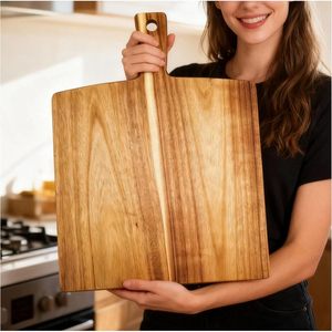 Tabla de cortar de madera de acacia de doble cara, rectangular, con asa, para uso en la cocina - Product Image 4