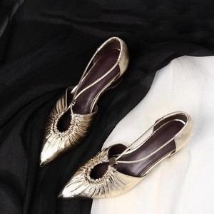 รองเท้าส้นแบนหัวแหลมสง่างามรองเท้าผู้หญิงหนังแท้ T-STRAP SLIP-ON ระบายอากาศฤดูร้อน - Product Image 4