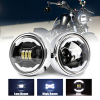 Phare LED Rond Rétro Chromé, Feux de Croisement et de Route, DRL pour Moto, Véhicule Tout-Terrain, Camion, SUV, Remplacement Universel Personnalisé