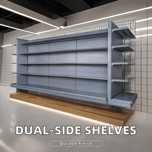 Présentoir double face en métal et bois pour gondole, étagères de supermarché en acier pour magasins <span class=keywords><strong>CVS</strong></span> à usage intensif - Product Image 3