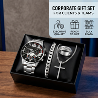 Coffret Cadeau Luxe Homme : Montre, Collier Croix, Bracelet et Bague pour la Fête des Pères et la Saint-Valentin