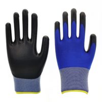 Gants de sécurité en nitrile noir avec paume enduite de mousse, doublure en nylon bleu foncé 15G, résistants à l'abrasion, pour travaux industriels