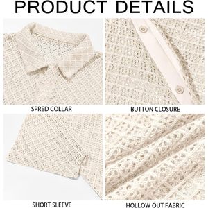 2025 camisa de punto con botones florales para hombre 100% algodón manga corta Crochet Tops Casual diseño hueco para vacaciones de playa de verano" - Product Image 4