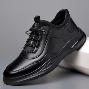 Chaussures décontractées en cuir pour hommes, bout rond, à lacets, semelle extérieure en caoutchouc, amorties, style bateau, mode automne - Product Image 1