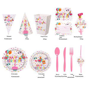 Nouveau style, petit et frais, origine multicolore, ensemble de 11 pièces de vaisselle <span class=keywords><strong>jetable</strong></span> en papier, serviettes, nappe en plastique pour les fournitures de fête d'<span class=keywords><strong>anniversaire</strong></span> - Product Image 5