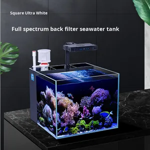 Acuario <span class=keywords><strong>de</strong></span> <span class=keywords><strong>Agua</strong></span> <span class=keywords><strong>Salada</strong></span> <span class=keywords><strong>de</strong></span> Vidrio Ultra Transparente con Filtro Trasero, <span class=keywords><strong>Pecera</strong></span> Ultra Clara <span class=keywords><strong>para</strong></span> Uso Doméstico en Sala <span class=keywords><strong>de</strong></span> Estar, 13.8x13.8x13.8 Pulgadas, 42L, Personalizable - Product Image 5