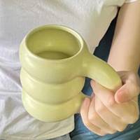 Tasse nordique en céramique ondulée Super Cool, tasse à café potelée en forme de calebasse, tasses à thé Design ondulé avec grande poignée