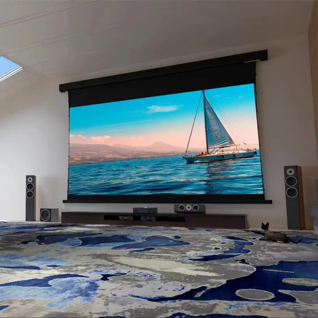 120 Inch UST ALR Motorized Tab-tension 16:9 PVC Fabric Projection Screen 4K 3D In-ceiling Recessed Ultra Short Throw Projector