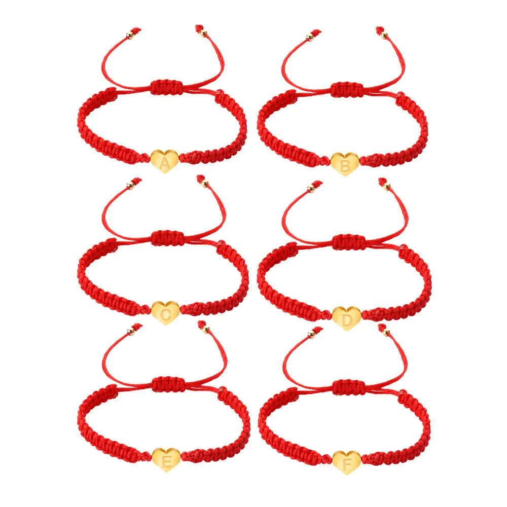 ファッション調節可能なハートスタイル26英語イニシャル赤いロープ編組ブレスレット