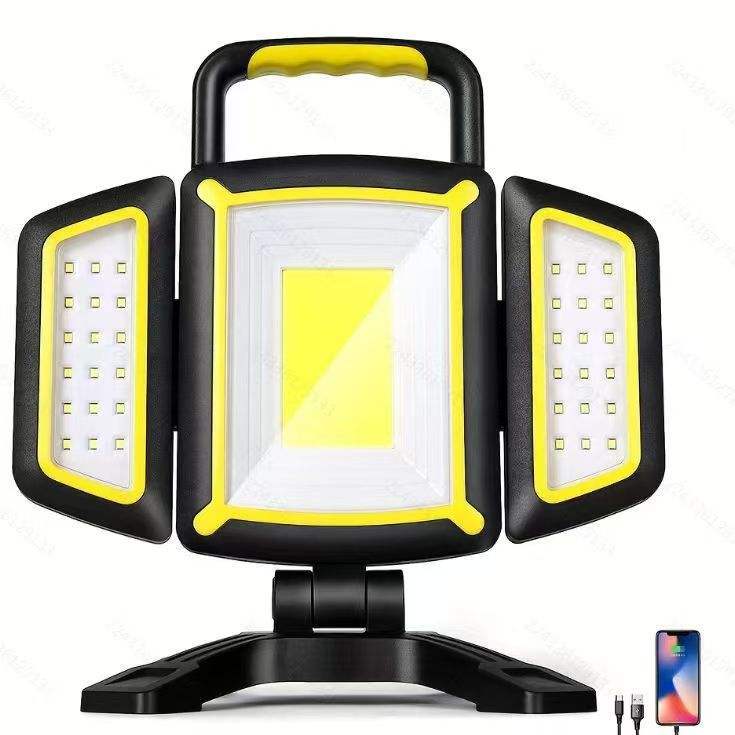 Heavy-Duty Rechargeable LED Work Light COB Floodlight with 360° Rotation for Job Site, Camping & Emergency