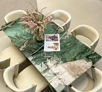 Table à manger en pierre de luxe verte, écologique, portable, haut de gamme, en marbre naturel, style villa italienne de luxe léger