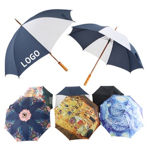 Good Quality Wooden Handle Black Manual Metal Frame Auto Opening Rainproof Straight <b>Umbrella</b> with Pongee Fabric 190T - Product Image 1