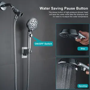 Detachable Built-in Power Wash 8-Mode High Pressure Handheld Shower Head With On Off Switch