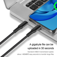 Cable USB Tipo C a C de 65W 60W, 3.25A, Cable de Datos de Carga Rápida, Cable Trenzado de Nailon Tipo C2C, Carga Rápida PD para MacBook o Laptop