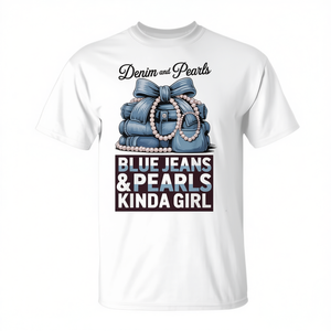 T-shirt Denim et Perles, Jeans Bleus, Perles, Style Chic, Tendance Mode, Tenue Chic - Product Image 2