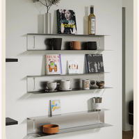 Étagères flottantes en acier inoxydable brossé de luxe, présentoir en métal, système d'étagères murales pour la décoration du salon
