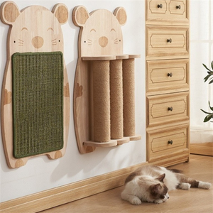 Structure d'escalade murale en bois massif avec griffoir en sisal et planche à gratter - Product Image 1