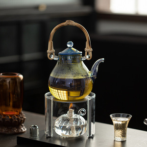 Estufa de alcohol de vidrio Wuxi Hall con mango, calentador de té circular para la ceremonia del té al estilo chino - Product Image 2