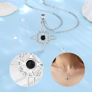 Collar Espiritual <span class=keywords><strong>de</strong></span> Plata <span class=keywords><strong>de</strong></span> Ley 925 Merryshine Nudo <span class=keywords><strong>de</strong></span> Bruja <span class=keywords><strong>Buena</strong></span> <span class=keywords><strong>Suerte</strong></span> con Obsidiana Brillante para Mujer - Product Image 5