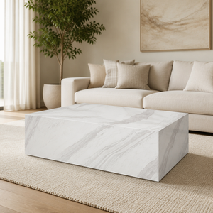 Mesa de Centro Moderna de Mármol Blanco Volakas Jazz, Bloque Cúbico, Pedestal de Piedra Natural, Soporte de Exhibición, Tamaño Personalizado, Decoración para el Hogar - Product Image 1