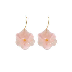 Fashion Drop Earrings Pink <b>Flower</b> Design 316L Stainless Steel PVD Gold Plating Sustainable Resistant - Product Image 1