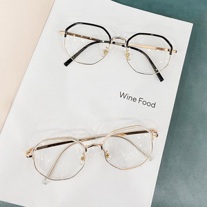 Nouvelles montures de lunettes polygonales demi-cerclées, lunettes anti-lumière bleue pour ordinateur, monture métallique unisexe, taille moyenne, verres en acétate, origine Taizhou - Product Image 1