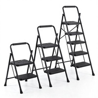 Marchepied pliant large antidérapant renforcé avec main courante noire en acier et pieds en fer à cheval, certifié CE, pour garage, supermarché, salle de sport, escalier extérieur