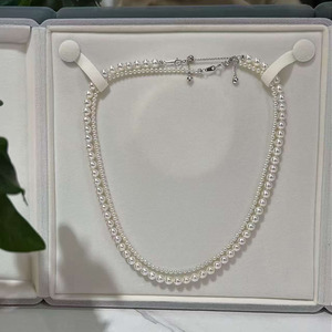 custom wholesale Double Layer Freshwater Pearl Necklace 3-4mm Round + 5-6mm Near Round Teardrop Pearl Two Strand Women <b>Choker</b> - Product Image 1