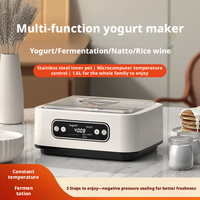Yaourtière en acier inoxydable 1,6 L avec contrôle de la température, machine de fusion domestique, source d'alimentation électrique, appareil à enzymes pour la maison