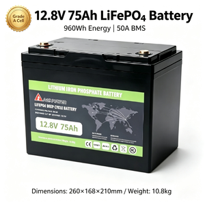 ชุดแบตเตอรี่75Ah LiFePO4ลึก12.8V 960Wh แบตเตอรี่ลิเธียมไอออน50A BMS สำหรับเก็บพลังงานแสงอาทิตย์ - Product Image 1