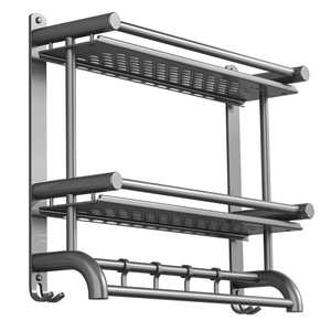 Estante de baño de acero inoxidable montado en la pared con soporte para cepillos de dientes y barra para toallas, diseño minimalista, estante de almacenamiento duradero - Product Image 1