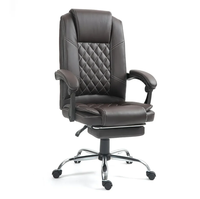 Chaise de bureau exécutive contemporaine ergonomique à dossier haut en cuir PU marron avec repose-pieds, hauteur réglable, accoudoirs en nylon pivotants