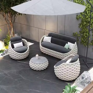 Set Divano da Esterno per Villa, Salotto da Giardino, in Corda Intrecciata Impermeabile e Resistente alle Intemperie - Product Image 2