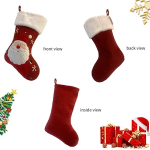 BSCI Factory Custom Burgundy Xmas Stocking Plush Fluffy Cuff Embroidery <strong>Christmas</strong> Stockings for Fireplace Decoration - Product Image 3